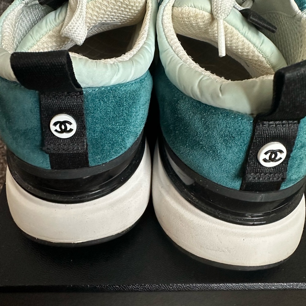 CHANEL Light Green Suede Nylon Sport Sneakers - Picture 5 of 9